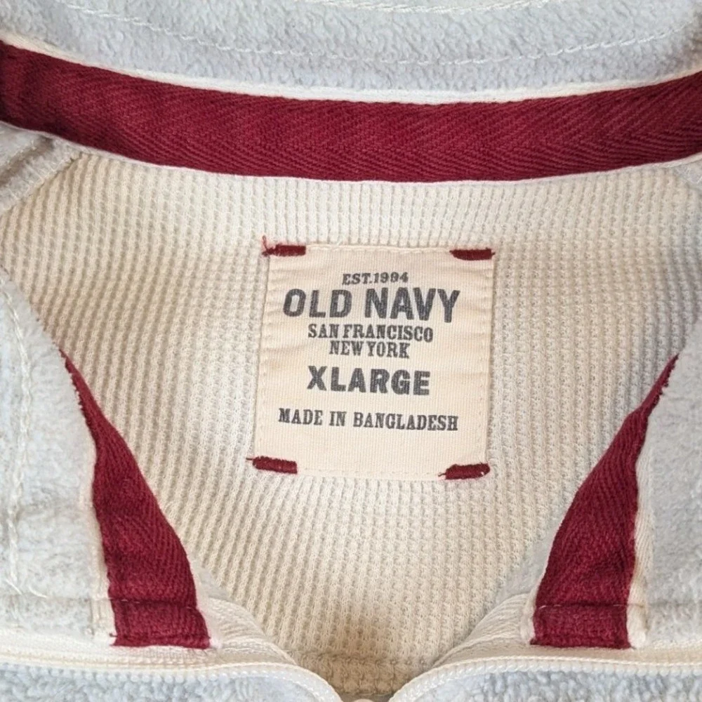 Flaw Old Navy Mens XL Fleece Pullover Quarter Zip Oatmeal Beige Embroidered Logo